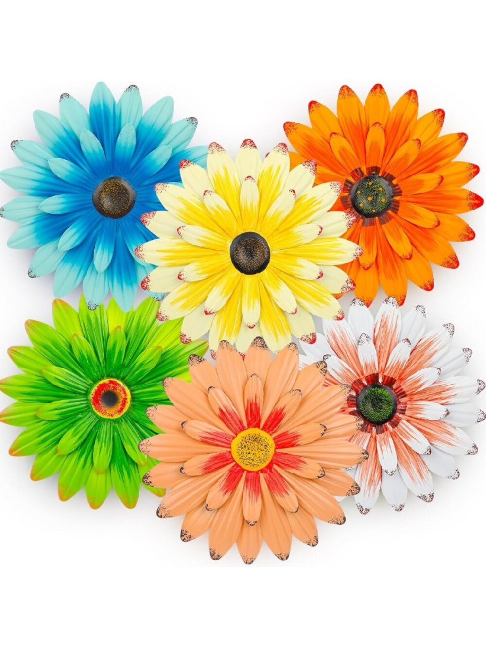 6 Pcs Metal Flower Wall Art Decor - 12" Sunflower Hanging Outdoor Decorations